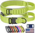 HYDEME Tactical Dog Collar, Alpine Loop Adjustable Military Training Nylon Dog Collars with Handle and Reflective for Small Medium Large Dogs, with Airtags Protective Case & Patches.(M,GrassGreen)