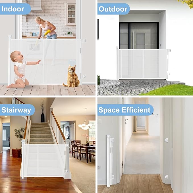 100 inches Retractable Baby Gate, 34 inches Tall Extra Wide Mesh Safety Gate for Open Floor Plans, Wide Doorways, Baby and Pet Barrier for Indoor Outdoor Use, White