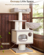Sopapets Maine Coon Cat Tree Tower for Indoor Cats Large Adult,44.5 Inch Tall Unique Modern Cat Tree with Hammock,Sisal Scratching Post,Big Condo,Perch,Bed,Heavy Duty Luxury Sturdy Cat House,Furniture