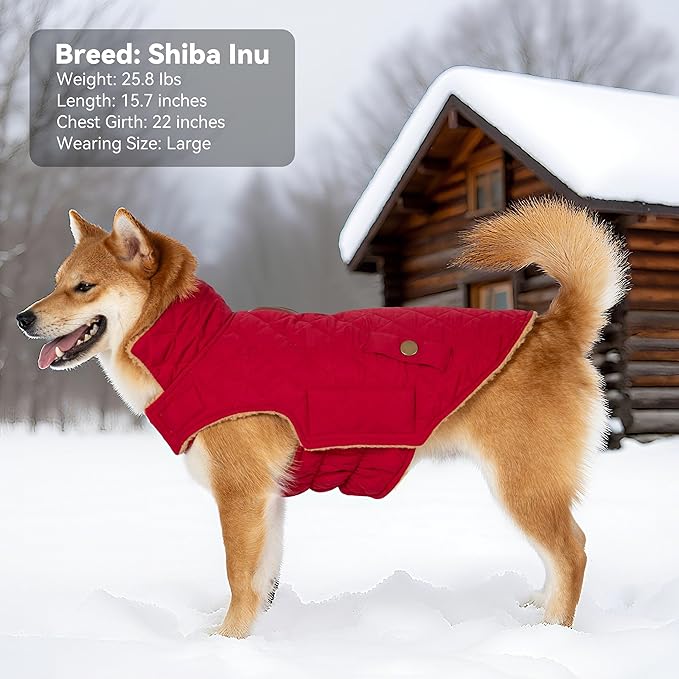 Dog Coat, Warm Winter Dog Waterproof Jacket for Medium Dogs, Fleece Lined Adjustable Dogs Coats Cold Weather Windproof Doggie Snowsuit with Leash Hole, Red X-Large