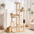 Modern Cat Tree Tower with Scratching Post for Indoor, Solid Wood Multifunctional Cat Tree Tower with Soft Bed, Space Capsule, Sisal Scratching Board, Grooming Post, Dangling Ball