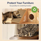 DIY Cardboard Cat House with Scratching Posts, Scratching Board, Multi-Level Cat Tower Playhouse & Tunnel for Kittens & Adult Cats, Recyclable 61.02″ × 36.61″ × 40.2″, Kraft Brown