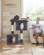Feandrea Cat Tree, 40.6-Inch Cat Tower, Plush Condo for Extra Large Cats up to 44 lb, Large Perch, 2 Caves, Scratching Post, Smoky Gray UPCT614G01