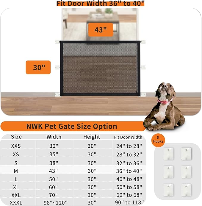 NWK Pack of 2 Magic Dog Gate for Stairs Pet Gate for The House Providing a Safe Enclosure for Pets to Play and Rest, 6 Hooks Design (2, 43'' X 30'')
