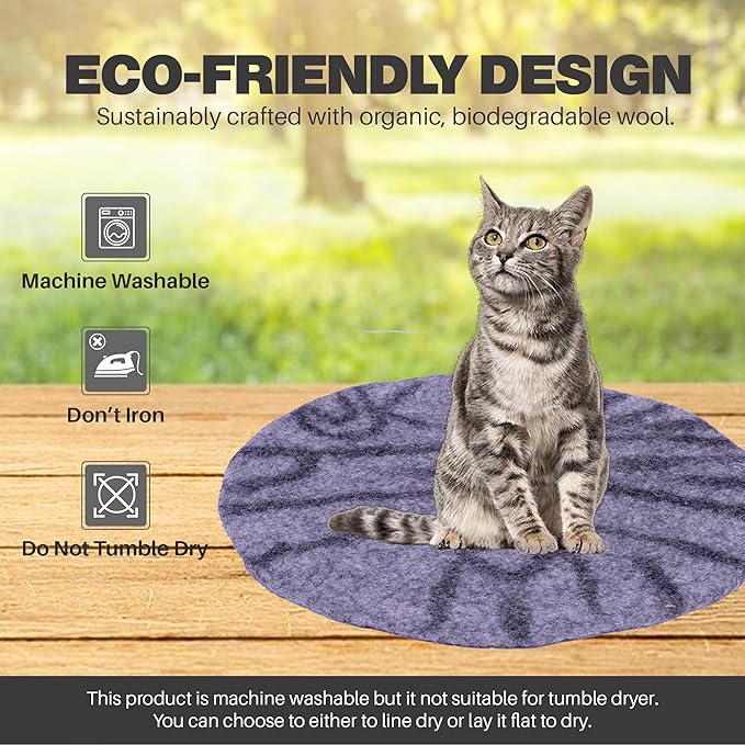 Cat Bed Mat Natural Merino Wool Cozy Large Carpet Pad for Pet Cats Kitty Small Dog House Warm Organic Sheep Wool Scratch Floor Mats Rug Bedding (Gray Tiger, X-Large)