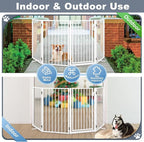 Metal Freestanding Dog Gates with Door for Outdoor Indoor,80'' Extra Wide 32'' Tall Free Standing Dog Gate for Doorways,Large Openings,Deck,Yard,Porch,Foldable Pet Fence(White,4 Panels)