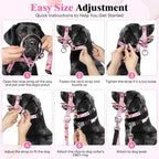 HIGO Dog Head Collar, Adjustable Head Collar for Dogs, No Pulling Head Halter, Training Nose Leash, 3 Pattern Muzzle Leash for Small Medium Large Dogs Easy Walking (Pink, M)