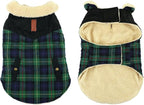 Winter Coat for Small and Medium Dogs, Puppy Plaid Jacket, Cotton Coat for Cold Weather, Windproof Warm Dog Garments, Pet Thickened Outfits Indoor Outdoor, Green S