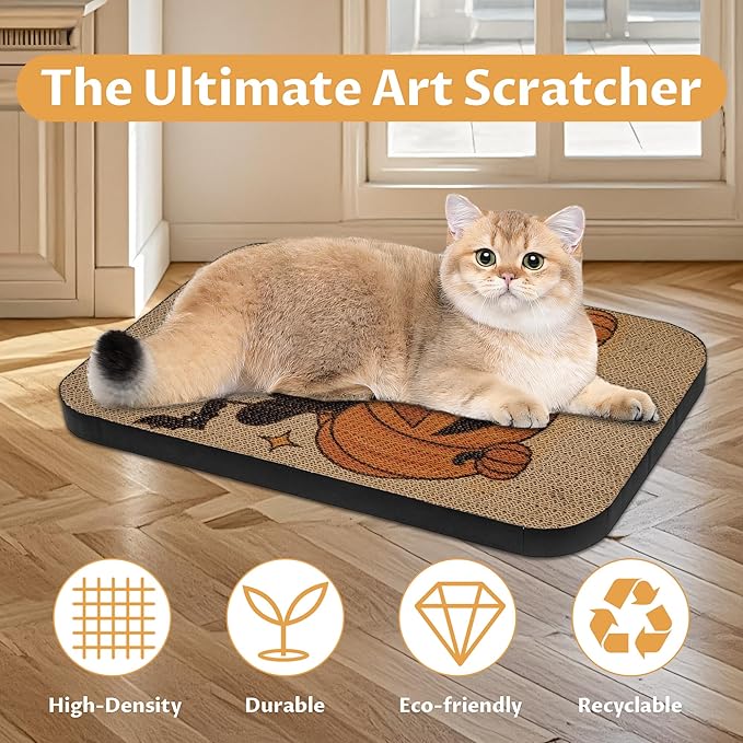 2 Pack Art Cat Scratcher, Wall-Mountable Cat Scratch Pad, Cat Wall Scratcher 16.7x11x1 Inch Cat Scratching Board for Indoor Cats Toy (Pumpkin)