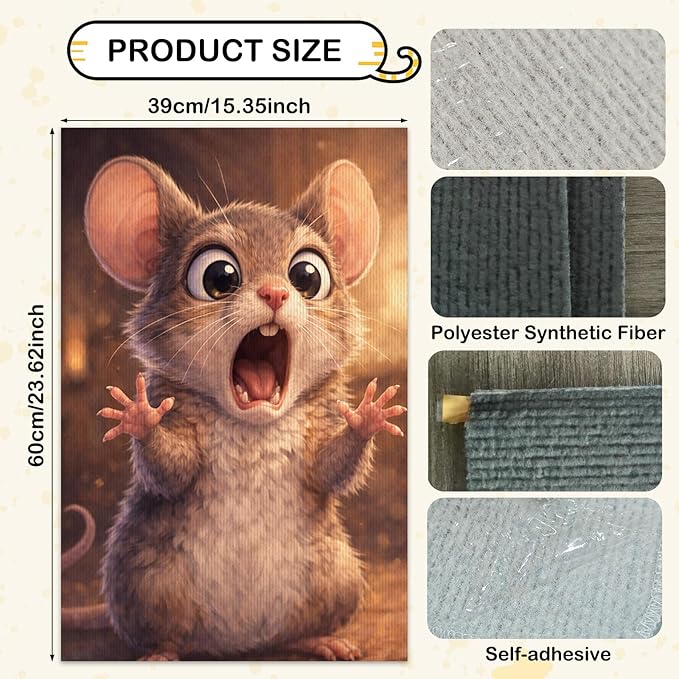 Nuxovilar Cat Wall Scratcher 15.3x23.6 Inches Polyester Synthetic Fiber, Surprised Mouse Print, wall scratchers for Indoor Cats, cat Scratch pad, Home Decor, Closet, Laundry Room (2pcs)