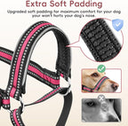BARKLESS Soft Nylon Dog Head Collar for Large Medium Dog, Reflective Padding Head Halter for Training, Adjustable Muzzle Leash No Pulling, Jumping, Nose Leash Ideal for Walking (Pink, L)