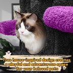 NUNU LAB Large Cat Tree for Indoor Cats, All-in-One Tall Cats Tower with Scratching Post and Plush Toys, Luxury Multi-Level Solid Wood Cat Condo for Multi-Cat Families (Purple&Black)