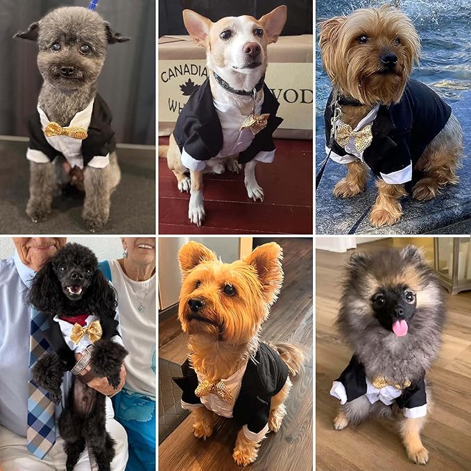 Dog Tuxedo, Formal Pet Clothes Shirt Costume Wedding Attire Party Bow Tie Suit, Pet Outfit for Small Medium Large Dogs Cats, Halloween Pet Costumes Birthday Puppy Clothing Christmas Apparel (XXL)
