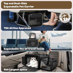 Top and 2 Sides Expandable Cat Carrier 18x13.5x9.5, TSA Airline Approved Dog Carriers for Small Dogs, Soft-Sided Pet Carrier with Self-Locking Zippers for Kitten,Rabbit,Puppy, Black White