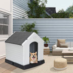 ZENY Large Plastic Dog House - Waterproof Dog Kennel with Air Vents and Elevated Floor All Weather Indoor Outdoor Doghouse Puppy Shelter, Easy to Assemble