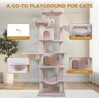 68 Inch Multi-Level Large Cat Tree - Sisal Scratching Posts & Removable Cushions, Cozy Hammock and Comfortable Hideaway, Tall Cat Tower for Indoor Cats (Pink + MDF)