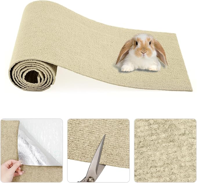 Rabbit Scratching Pad, Non-Woven Blanket with Back Adhesive, Rabbit Toys for Bunnies Boredom, Bunny Scratch Pad, Bunny Enrichment for Cage, Indoor, Living Room, Sofa （Brown）