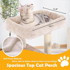 36 Inches Cat Tree for Indoor Cats, Multi-Level Cat Tower with Scratching Posts, Ramp, Plush Perch & 2 Condos, Stable for Multiple Cats Kittens House & Small Room, Beige