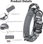 DAGANXI Tactical Dog Collar, Adjustable Military Training Nylon Dog Collar with Control Handle and Heavy Metal Buckle for Medium and Large Dogs, with Patches and Airtags Case (L, Camo-Set)