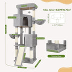 Globlazer Sturdy Cat Tree, 69-inch Large Cat Tower for Indoor Adult Cats 20 lbs Heavy Duty Cat Tree for Big Cats with Large Platform, 6 Scratching Post,Sisal Scratching Board, S69B, Light Gray