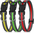 PetJoy 3-Pack Dog Collar - Quick-Release Buckle & D-Rings - Reflective Multi-Color (R/Y/G) - Adjustable 8-27" for Most E-Collars - Durable Waterproof Nylon