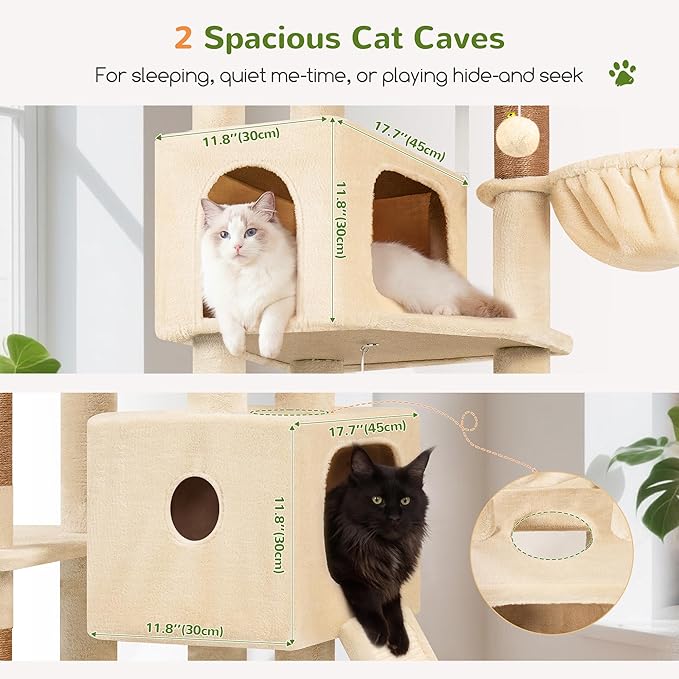 Globlazer 80 Inch Cat Tree for Large Cats, Stable Multi-Level Cat Tree with 2 Condos & Sisal Scratching Posts for 2-3 Cats, Thickened Base Space Saving Cat Tree Tower, F80G, Beige