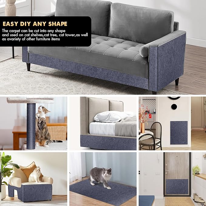 Cat Scratch Protector for Furniture - Self-Adhesive Anti-Scratch Tape for Sofa, Walls, Floors, and More - Durable & Pet-Friendly,39.3”X 15.8”, Includes Nano Adhesive and Fixing Nails (Gray)