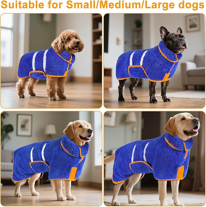 Bienbee Dog Bathrobe, Quick Drying Super Absorbent Dog Robes for After Bath, Warm Keeping Dogs Towel, Dogs Bath Supplies, Dark Blue L