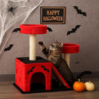 Outvita Halloween Cat Tree, 26" Cat Tower with Spacious Cat Condo, Gothic Scratching Posts with 2 Padded Perches, Large Platform, Cat Activities Furniture, Red & Black