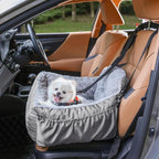 Dog Car Seat for Small Dogs, Washable Pet Booster Seats with Clip-On Safety Leash, Comfy Deluxe Plush Carseat with Pockets, Puppy Car Travel Carrier Bed for Dogs Under 25 lbs, Light Grey