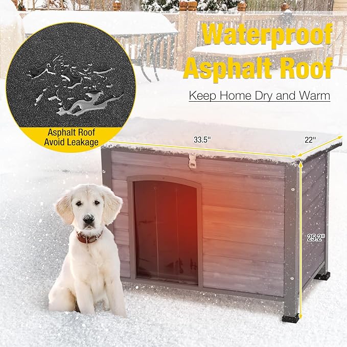 Aivituvin Heated Dog House Outdoor Dog Kennel with Insulated Liner All-Around Iron Frame Large Dog Cage for Small & Medium Dogs,33.5"