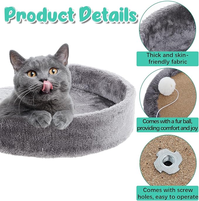 2 Pcs 13.39 Inches Semi Edged Cat Tree Replacement Parts Cat Tree Tower Accessories with Hanging Elastic Strings Pom Pom Toys for Platform Perch Shelves(Gray)