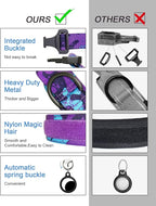 Hotsky Tactical Dog Collar, Adjustable Military Training Nylon Airtag Collar with Handle and Heavy Duty Metal Buckle for Medium Large Dogs, with Airtag Holder and Two Patches（Purple Camo,XL）