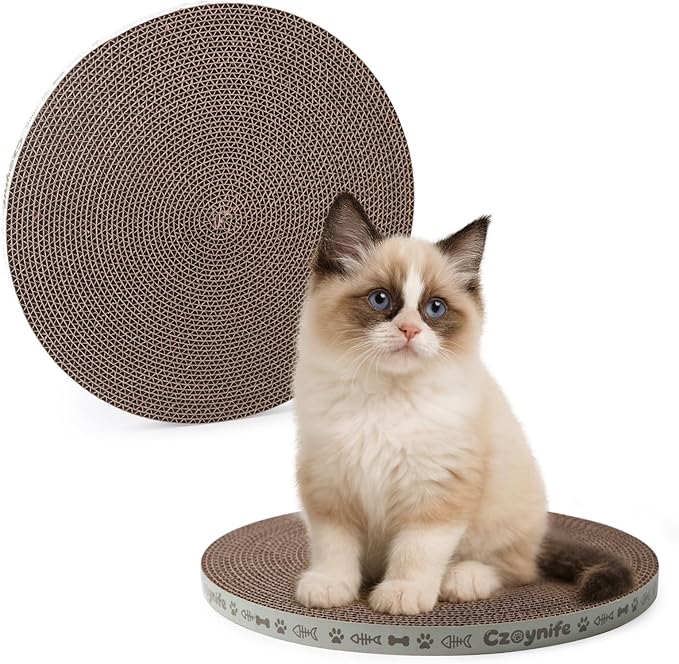 Round Cat Scratcher Pad 10 Inch Diameter - 3/5 Inch Thick Cardboard Refill, Universal for Round Scratching Posts, Standalone for Indoor Cats (2 PCS)