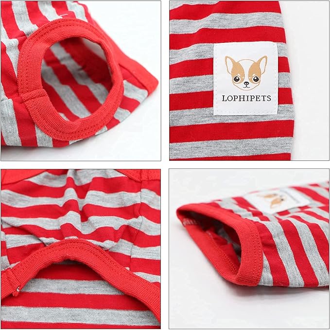 LOPHIPETS 100% Cotton Striped Dog Shirts for Small Dogs Chihuahua Puppy Clothes Tank Vest-Red and Gray Strips/M