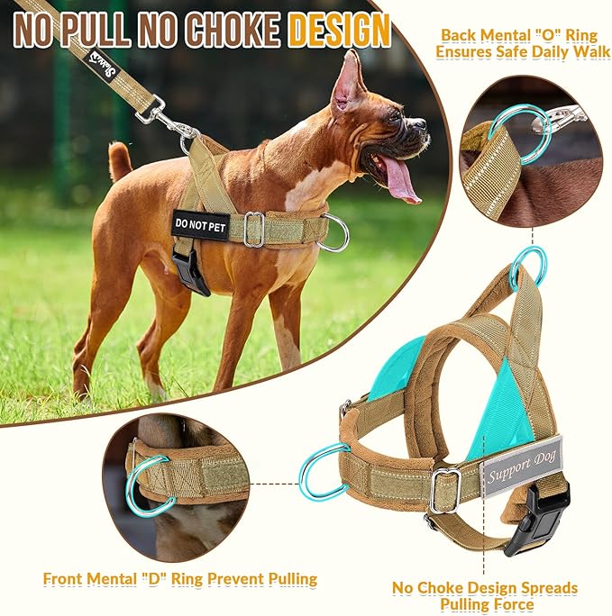 Lukovee No Pull Dog Harness & Leash Set - Heavy Duty Dog Vest Harness with Soft Padded for Medium Large Dogs, Adjustable Reflective Tactical Pet Harness for Easy Walk and Training (S, Yellow)