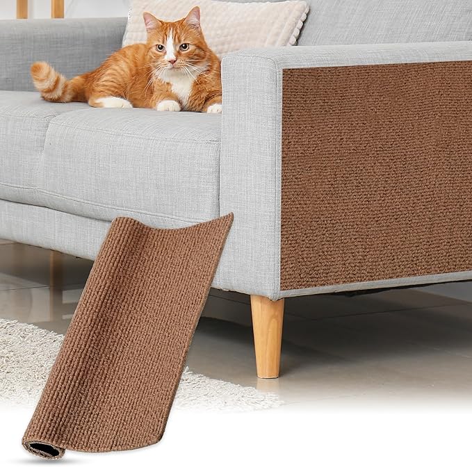 uxcell Self-Adhesive Cat Scratching Mat, 1 Roll 11.8" x 11.8" Couch Protector from Cat Claws for DIY Sofa, Wall, Doors, Cut Anti Cat Scratch Pad Carpet Mat, Brown