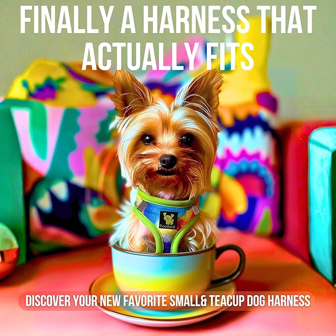EcoBark Dog Harness - Luxury Step in Mesh Dog Harness in Tie Dye- Soft & Secure Halter Harness Vest for Puppies and Dogs