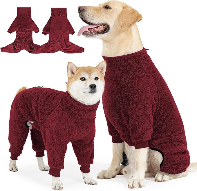 Dog Winter Coat Soft Pullover Pajamas, Warm Dog Cold Weather Coats Fleece Coat, Cozy Dogs Winter Jacket Windproof Fullbody Dog Jumpsuit Onesie Fleece Sweater Clothes Apparel for Dogs