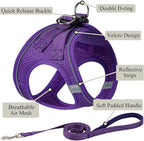 Dog Harness with Leash Set, No Pull Adjustable Reflective Step-in Puppy Pet Vest Harnesses for Small Medium Large Dogs and Cats,Purple XXS