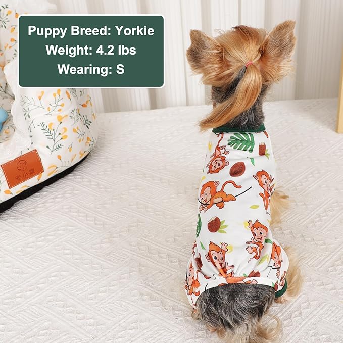 Dog Pajamas Pjs Spring Summer Dog Clothes for Small Dogs Girl Boy, Soft Stretchy Tiny Chihuahua Yorkie Puppy Clothes Doggie Onesies Cat Pet Jammies Outfit, Brown Monkey, L