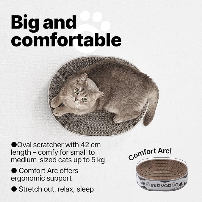Cat Scratcher Bed – 16.5" x 13" Premium Scratch Lounge Bed Made from Recycled Corrugated Cardboard, Oval Cat Couch with Natural Catnip for Indoor Cats, Scratching Bed for Cats, Protect Furniture