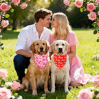 Valentine’s Day Dog Bandanas 2-Pack for Small to Medium Dogs - Reversible Hearts, Lips & XO Scarf, Pink & Red Pet Accessories for Valentine Gift