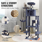 VEVOR Cat Tree for Indoor Cats, 68.5" Cat Tower with 2 Cat Condos, Sisal Scratching Post, Hammock, Top Perch, Jumping Platforms, Large Cat Furniture Activity Center with Hang Ball, Dark Grey