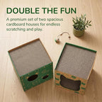 2 Pack Cardboard Cat Houses, Cat Play House with 2 PCS Scratching Pad, Corrugated Kitten Hideaway Cave, Cute Cats Condos Box, Cat Scratching Toy, Scratcher Bed for Indoor Cats, Kittens, Bunny