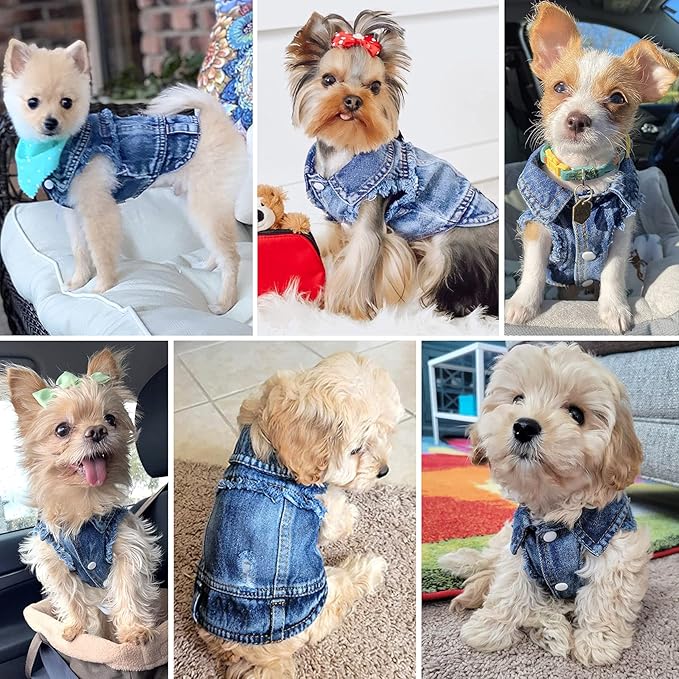 Jean Jacket, Blue Denim Lapel Vest Coat T-Shirt Costume for Small Medium Dogs Cats, Cute Girl Boy Puppy Clothes, Comfort and Cool Apparel, Machine Washable Outfits (XXL, Blue)