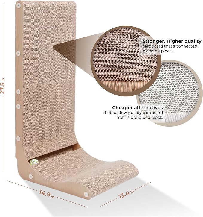 Paws NEST Cat Scratcher, 27.5 Inch L Shaped Cat Scratcher, Eco-Friendly for Indoor Cats, Includes Ball Toy & Premium Catnip, Non-Toxic, Easy Assembly