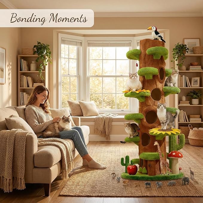 RPZ Cat Tree for Indoor Cats Large Adult, 90-Inch Luxury Cat Tree Paradise with Hiding Spaces, Multi Level Cat Tower for Multiple Cats, Extra Tall Cat Tree for Indoor Cats