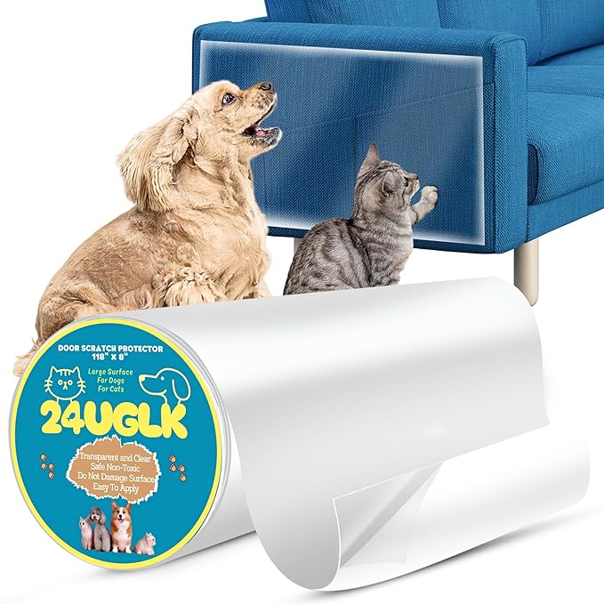 118" x 8.2" Door Protector from Dog Scratching Guard - Dog and Cat Scratch Door Protector - Anti Scratch Tape for Pet - 100% Transparent.