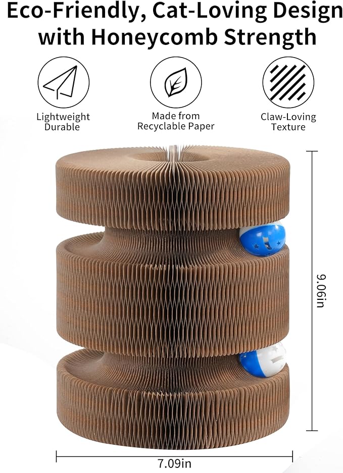 Twisty Magic Organ Cardboard Kitty Cat Scratcher, Extra-Large Accordion Foldable Magnetic Scratching Pad with Upgraded Magnets and Balls, Interactive Toy for Indoor Cats
